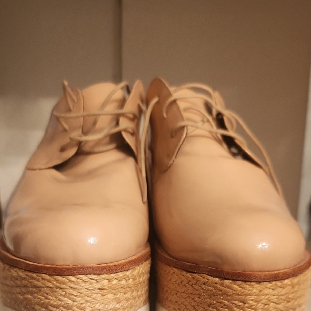 Beige Leather Lace-Up Women's Shoes